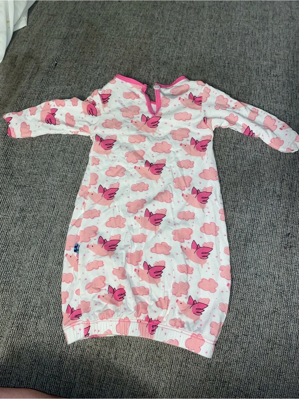 KicKee Pants Natural Flying Pigs Infant Sleep Gown Bamboo Pink NB GUC